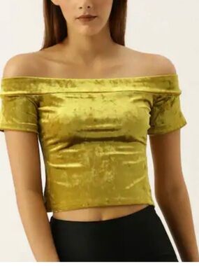 Gold velvet crop top off-the-shoulder